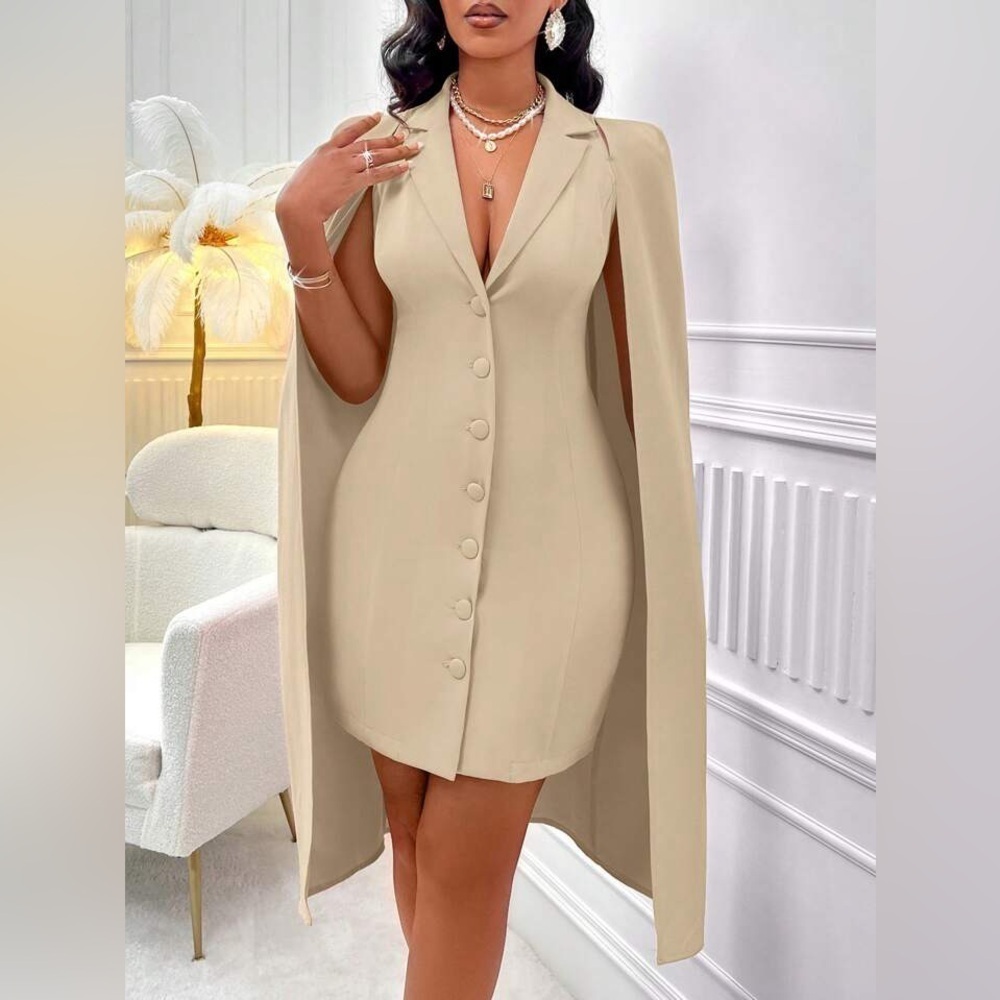 SHEIN VaVaLuxe Khaki Cape Sleeve Mini Dress Size 6